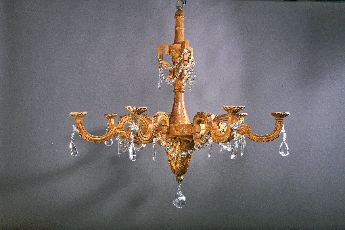 An Important  Woodcarved And Gilted Chandelier, Louis XVI Period, Italy Late 18th-photo-4