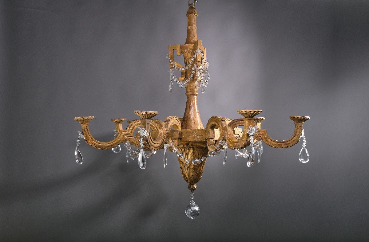 An Important  Woodcarved And Gilted Chandelier, Louis XVI Period, Italy Late 18th