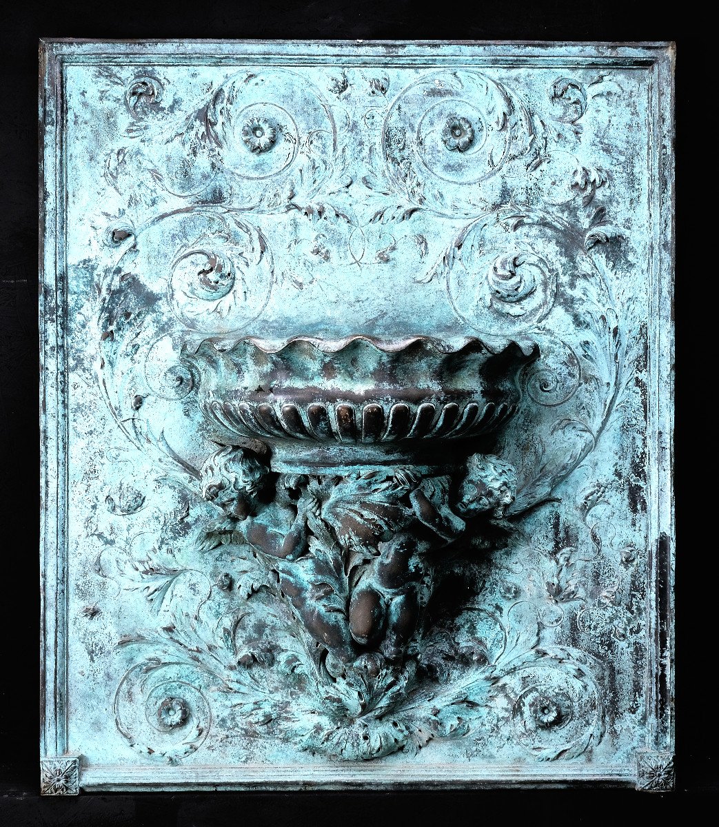  Panneau De Bronze Très Décoratif Avec Une Jardinerie En Coquillages, Angleterre Vers 1830