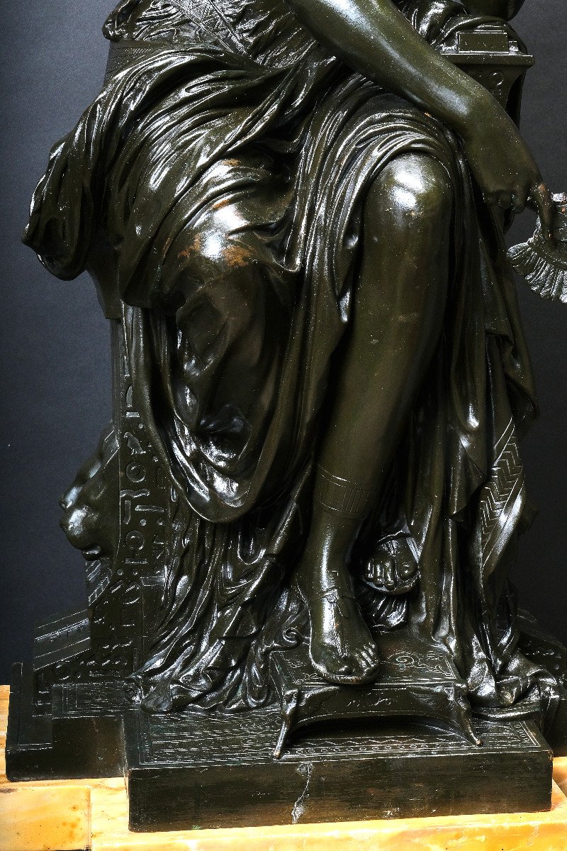 Large Patinated Bronze Statue Of Cleopatra, Attr. Mathurin Moreau (1822 Dijon - 1912 Paris)-photo-3