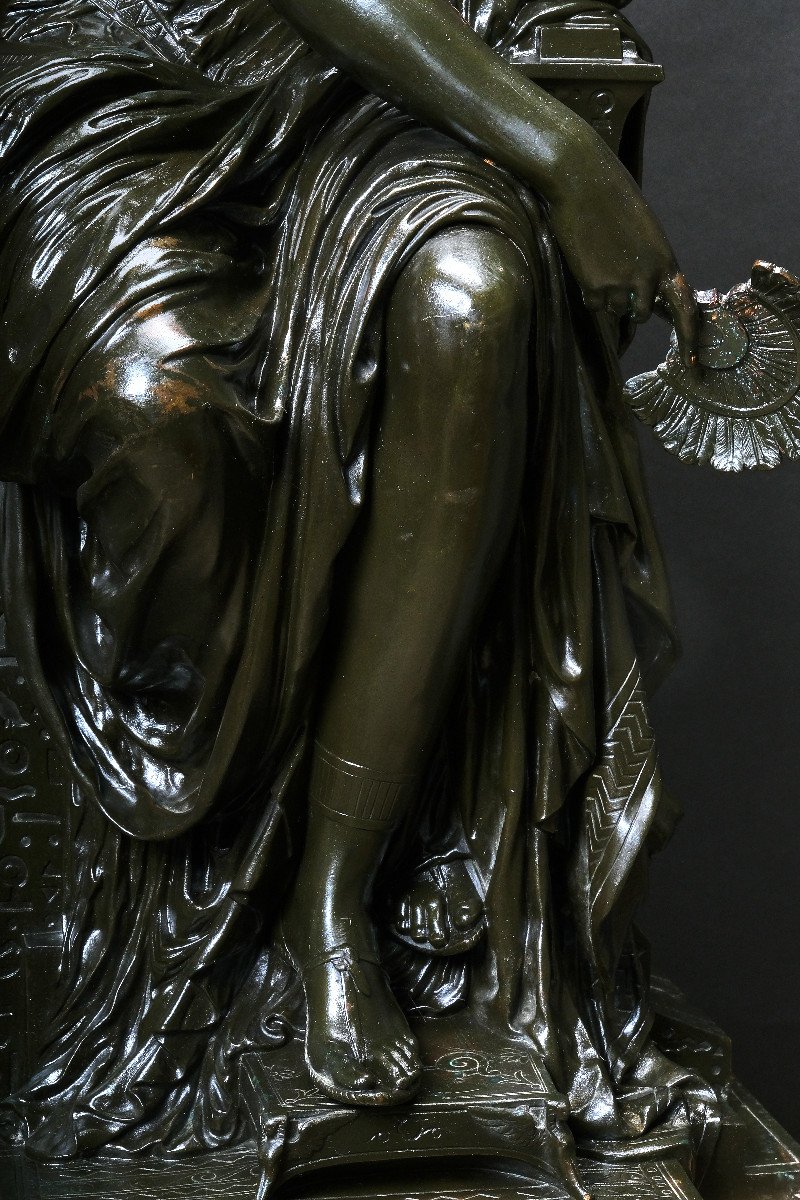 Large Patinated Bronze Statue Of Cleopatra, Attr. Mathurin Moreau (1822 Dijon - 1912 Paris)-photo-1
