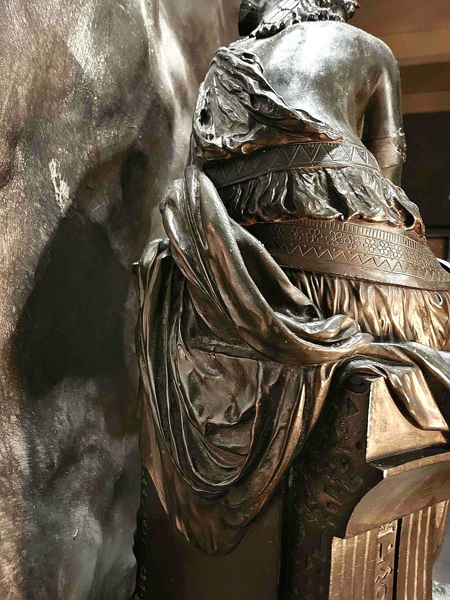 Large Patinated Bronze Statue Of Cleopatra, Attr. Mathurin Moreau (1822 Dijon - 1912 Paris)-photo-5