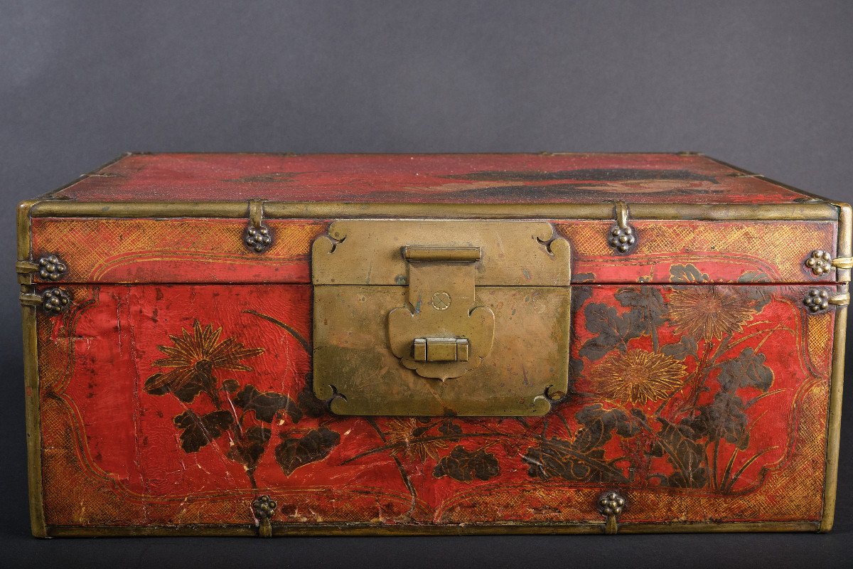 Unusual Chinese Cassette With Brass Fittings And Parchment Cover, C-photo-4