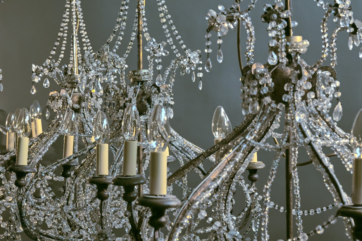 Rare Series Of Four Filigree Rock Crystal Chandeliers, Tuscany, 18th Century-photo-2