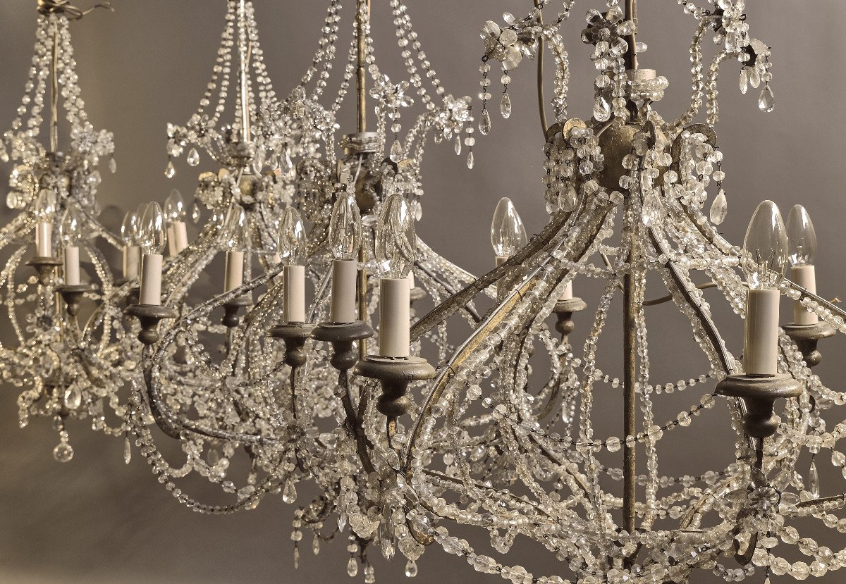 Rare Series Of Four Filigree Rock Crystal Chandeliers, Tuscany, 18th Century-photo-4