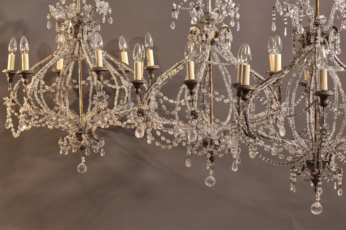 Rare Series Of Four Filigree Rock Crystal Chandeliers, Tuscany, 18th Century-photo-1