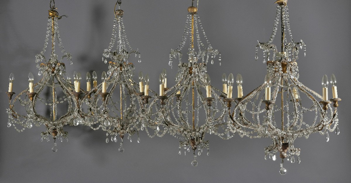 Rare Series Of Four Filigree Rock Crystal Chandeliers, Tuscany, 18th Century-photo-2