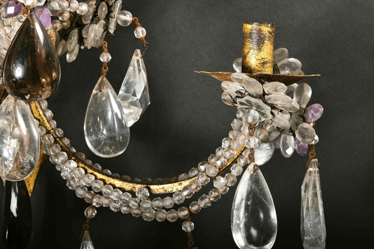 Important Pair Of Rock Crystal And Amethyst Sconces, Italy, 19th-photo-4