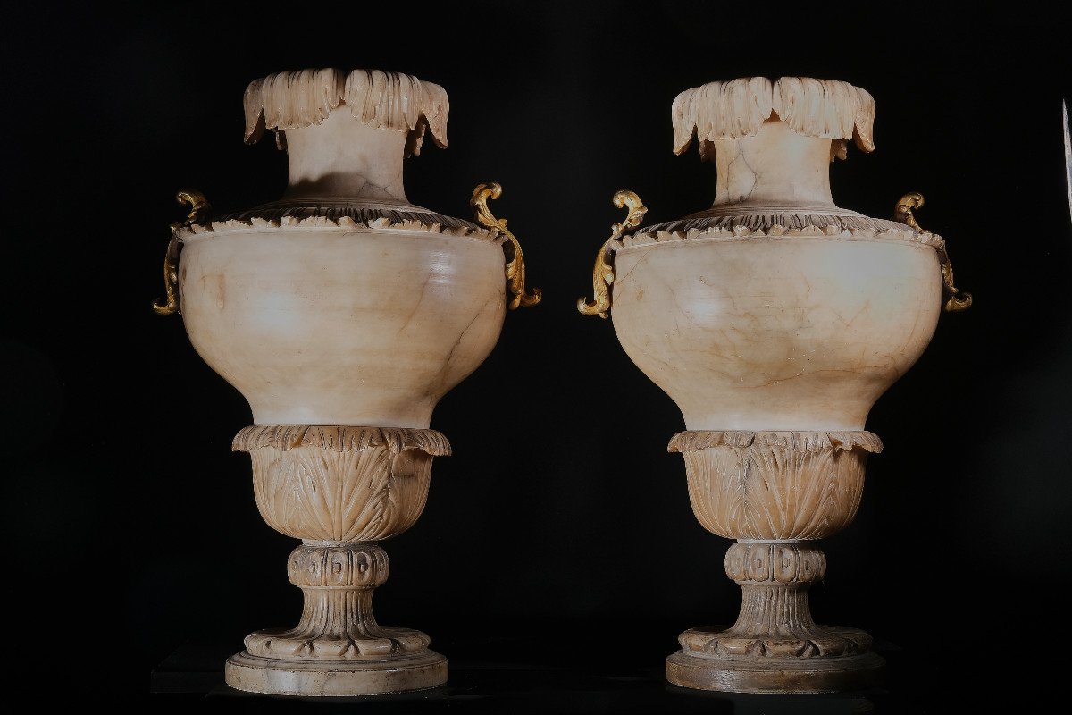 Paire De Vases En Albâtre Extrêmement Rares, Italie, 1ère Moitié Du 18e Siècle-photo-3