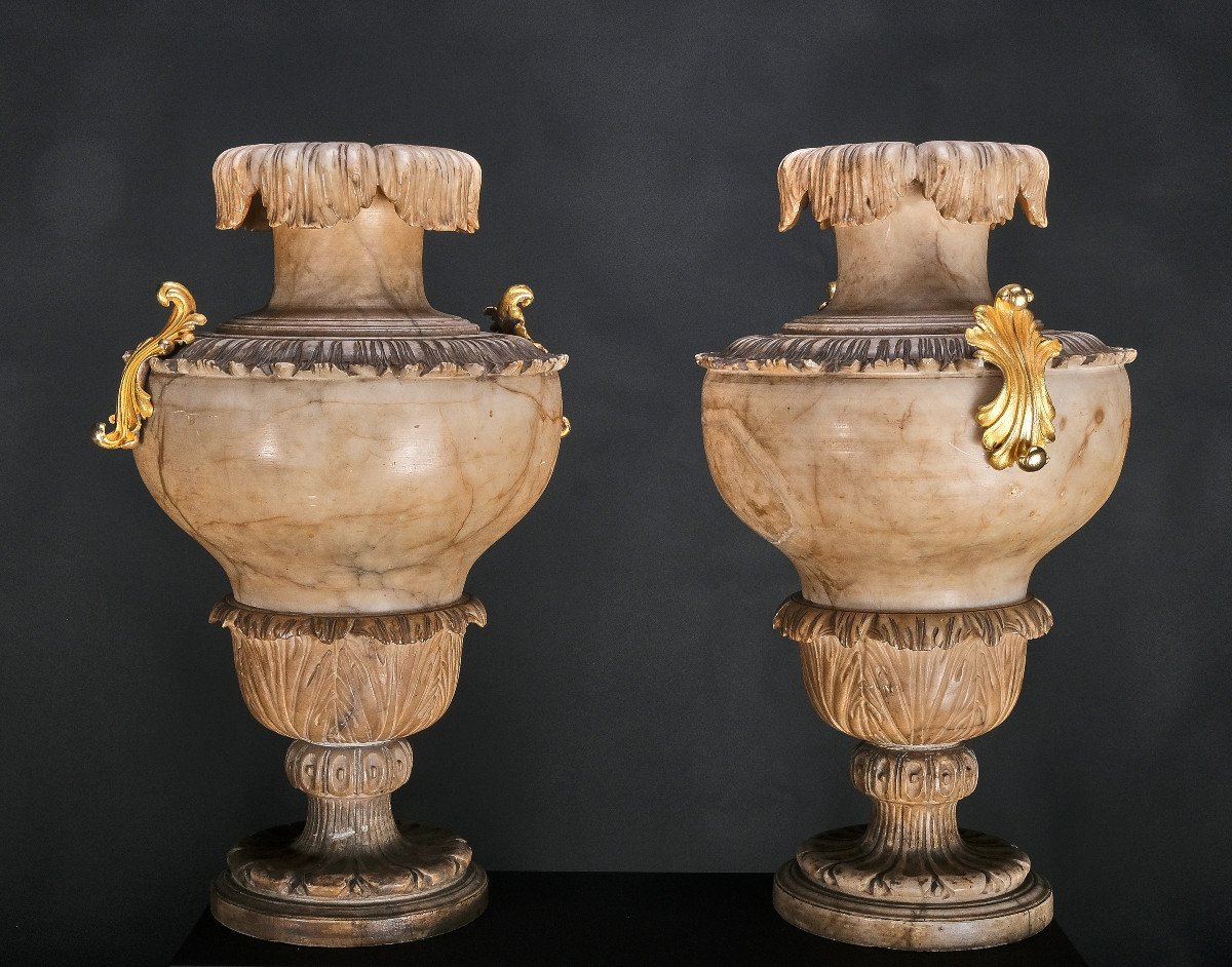 Paire De Vases En Albâtre Extrêmement Rares, Italie, 1ère Moitié Du 18e Siècle-photo-4