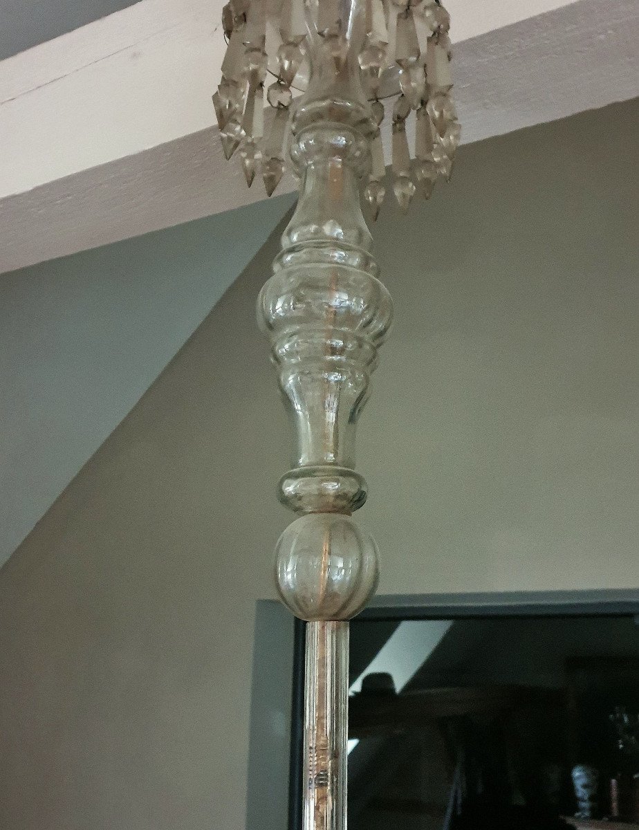 Chandelier From The Neoclassical Period, In Murano Crystal With Golden Wood, Lucca Early 19th-photo-4