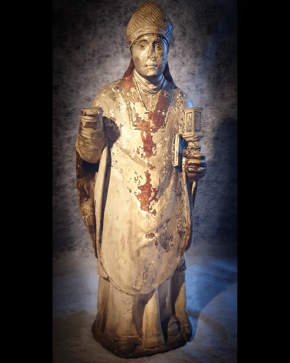 Saint évêque, Calcaire Avec Restes De Peinture Ancienne, Sud De La France 17e Siècle