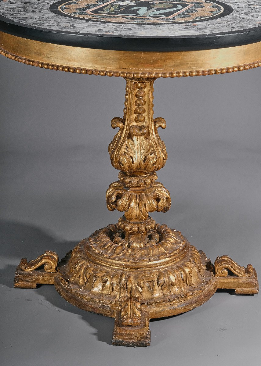 Carved And Gilded Pedestal Table With A Hard Stone Top, Rome Circa 1840-photo-3