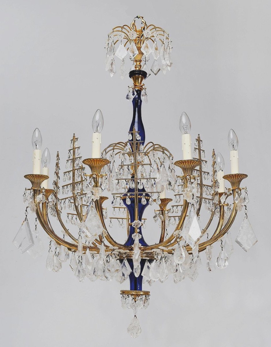 Important Chandelier In Rock Crystal And Gilt Bronze, Russia Circa 1820-photo-2