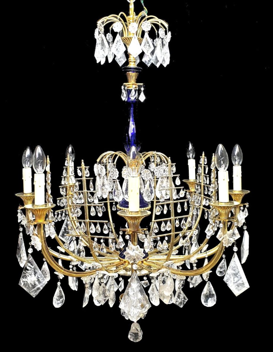 Important Chandelier In Rock Crystal And Gilt Bronze, Russia Circa 1820