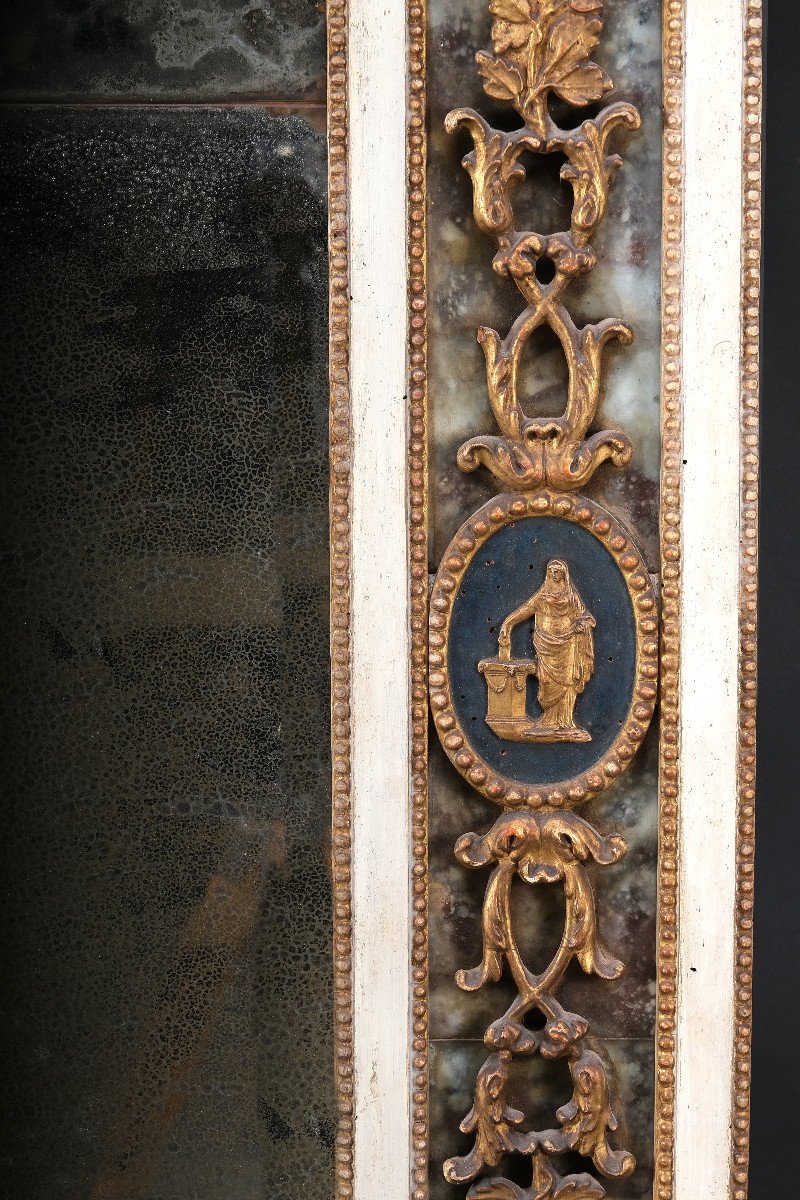 Large Neoclassical Carved And Eglomized Mirror, Lucca Circa 1800-photo-2