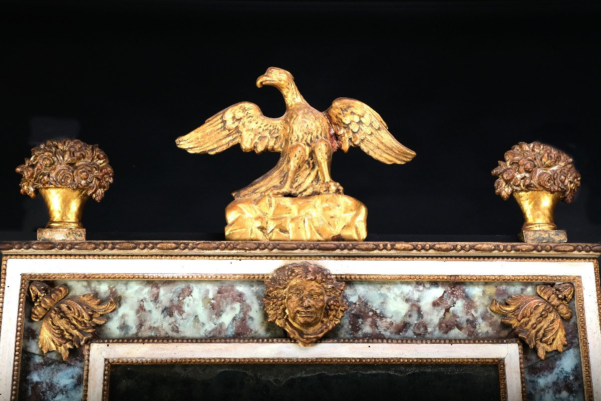 Large Neoclassical Carved And Eglomized Mirror, Lucca Circa 1800-photo-1
