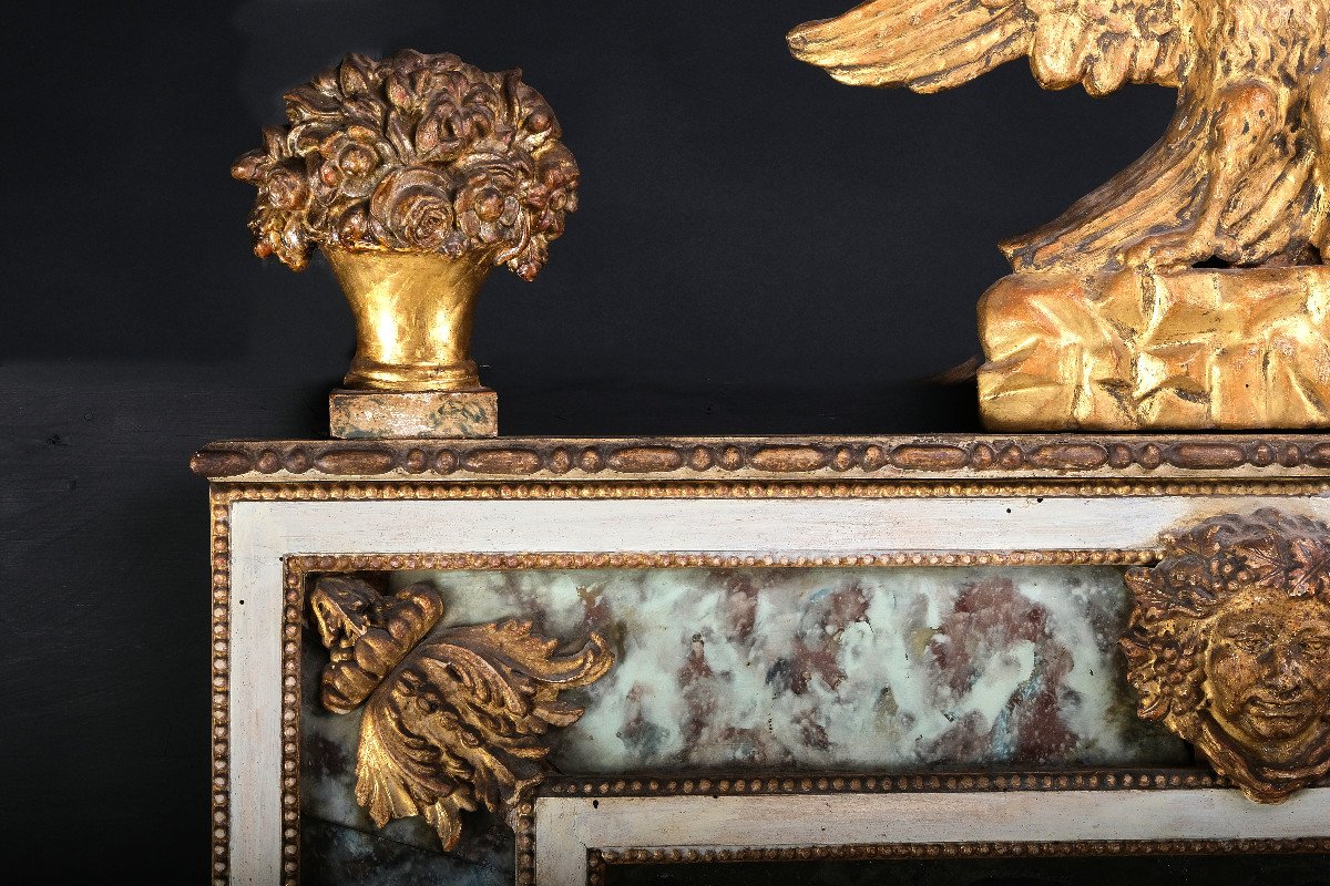 Large Neoclassical Carved And Eglomized Mirror, Lucca Circa 1800-photo-3