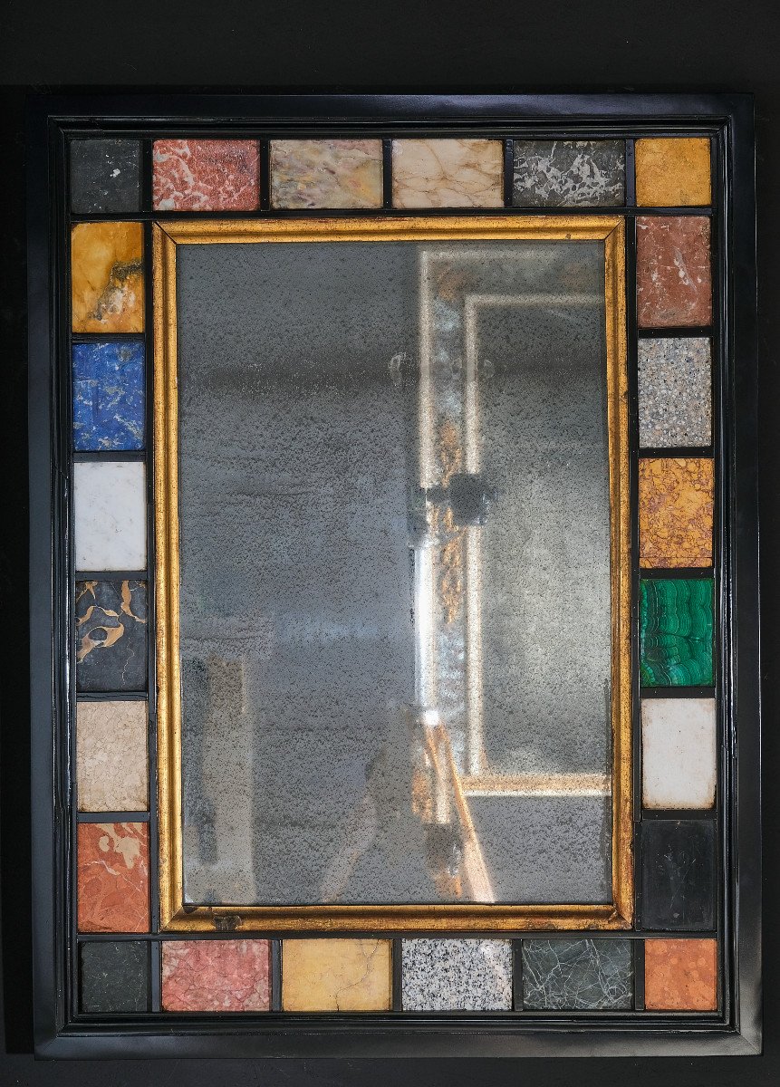 Paire De Miroirs En Marbre Et Incrustations De Pierres Semi-précieuses, Italie, 19e Siècle-photo-2