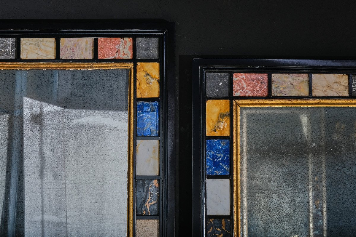 Paire De Miroirs En Marbre Et Incrustations De Pierres Semi-précieuses, Italie, 19e Siècle-photo-3