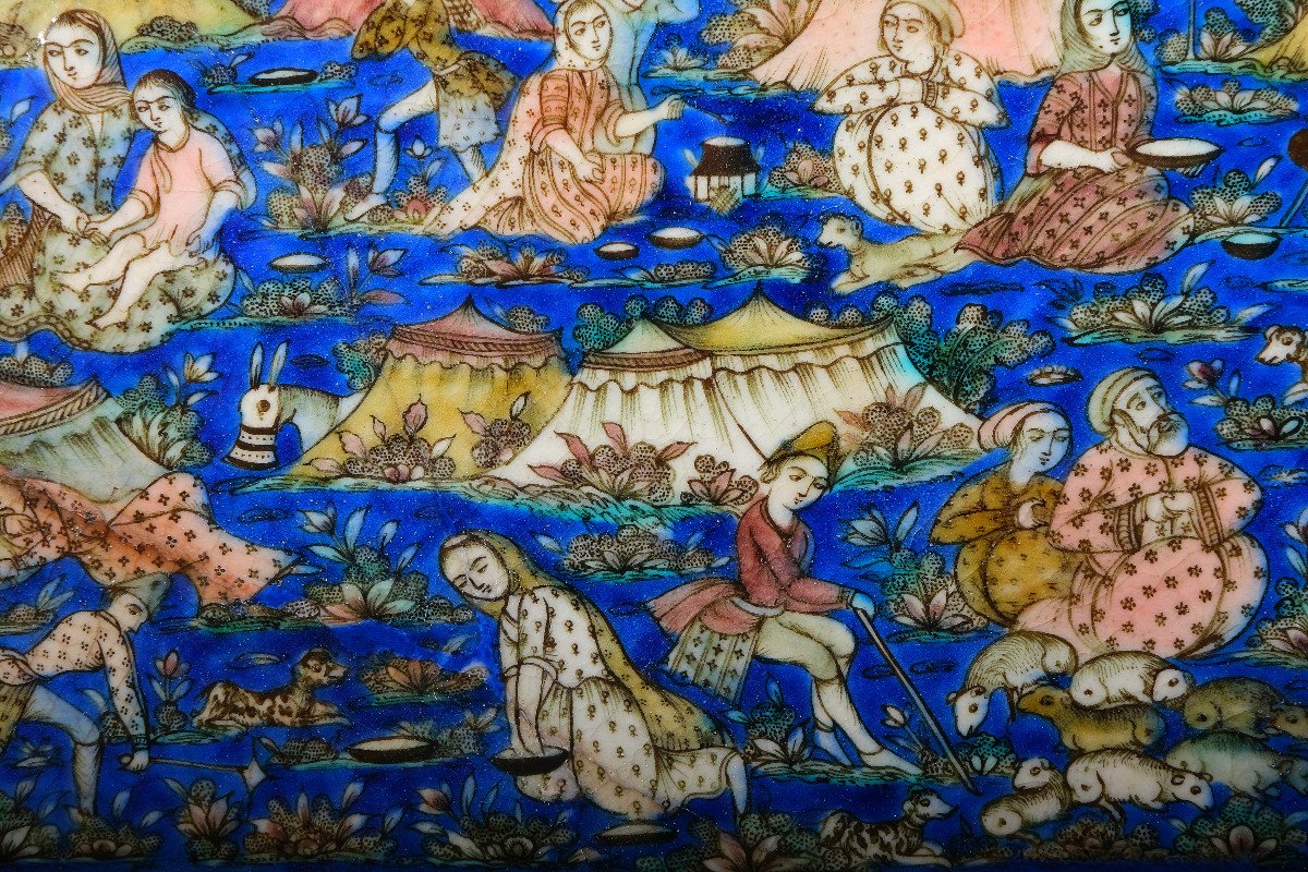 Grand Carreau En Poterie En Relief Profond Sous Glaçure Qajar, Circa 1880-photo-4