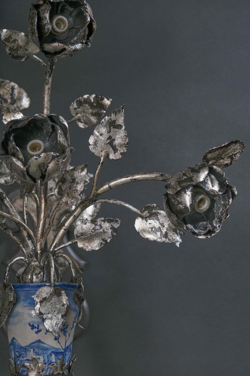 Unusual Pair Of Large Sconces With Albarelli From The 18th, Italy Early 20th-photo-3