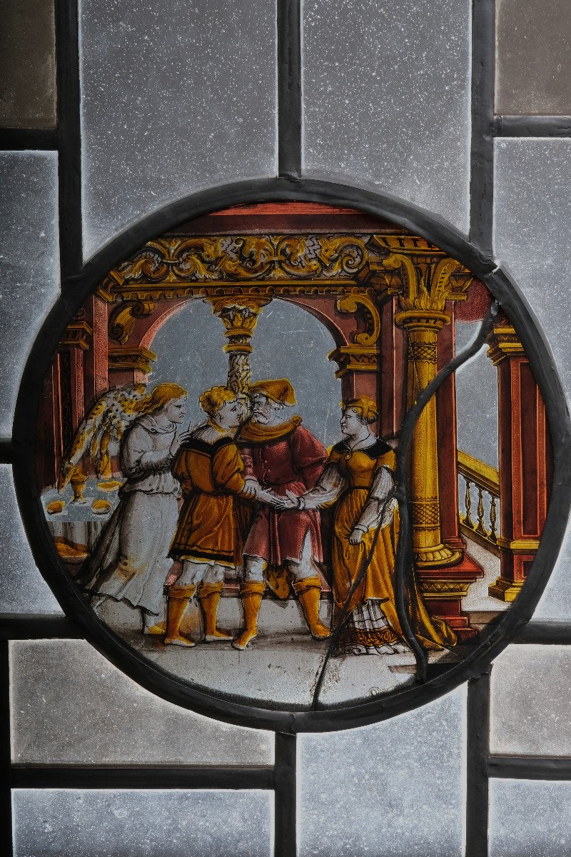 Pair Of Stained Glass Windows With Figurative Interiors, France Around 1600-photo-2