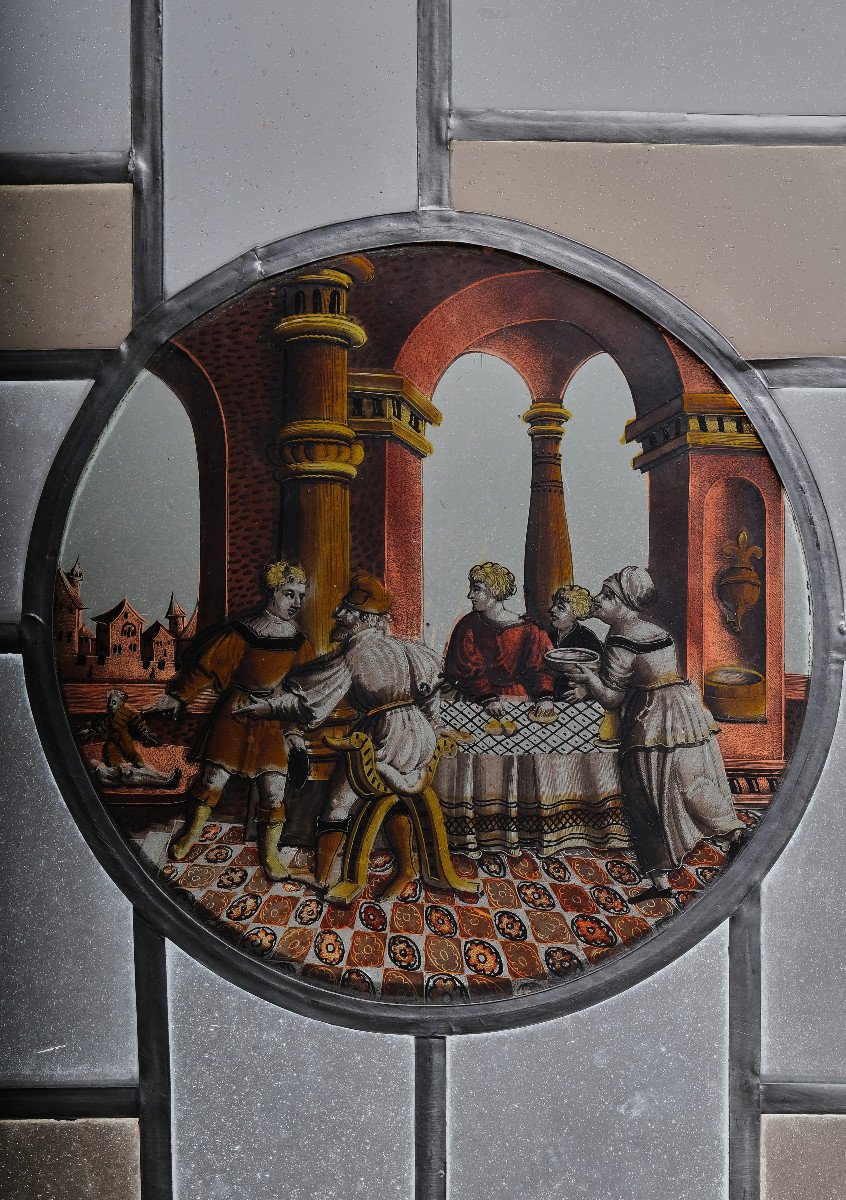 Pair Of Stained Glass Windows With Figurative Interiors, France Around 1600-photo-3