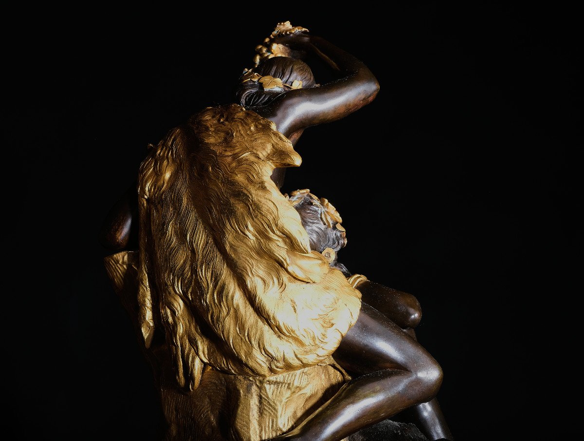 Fine Bronze Group With Baccantile Scene. Burnished And Fire-gilded Bronze. Paris 18th Century-photo-3