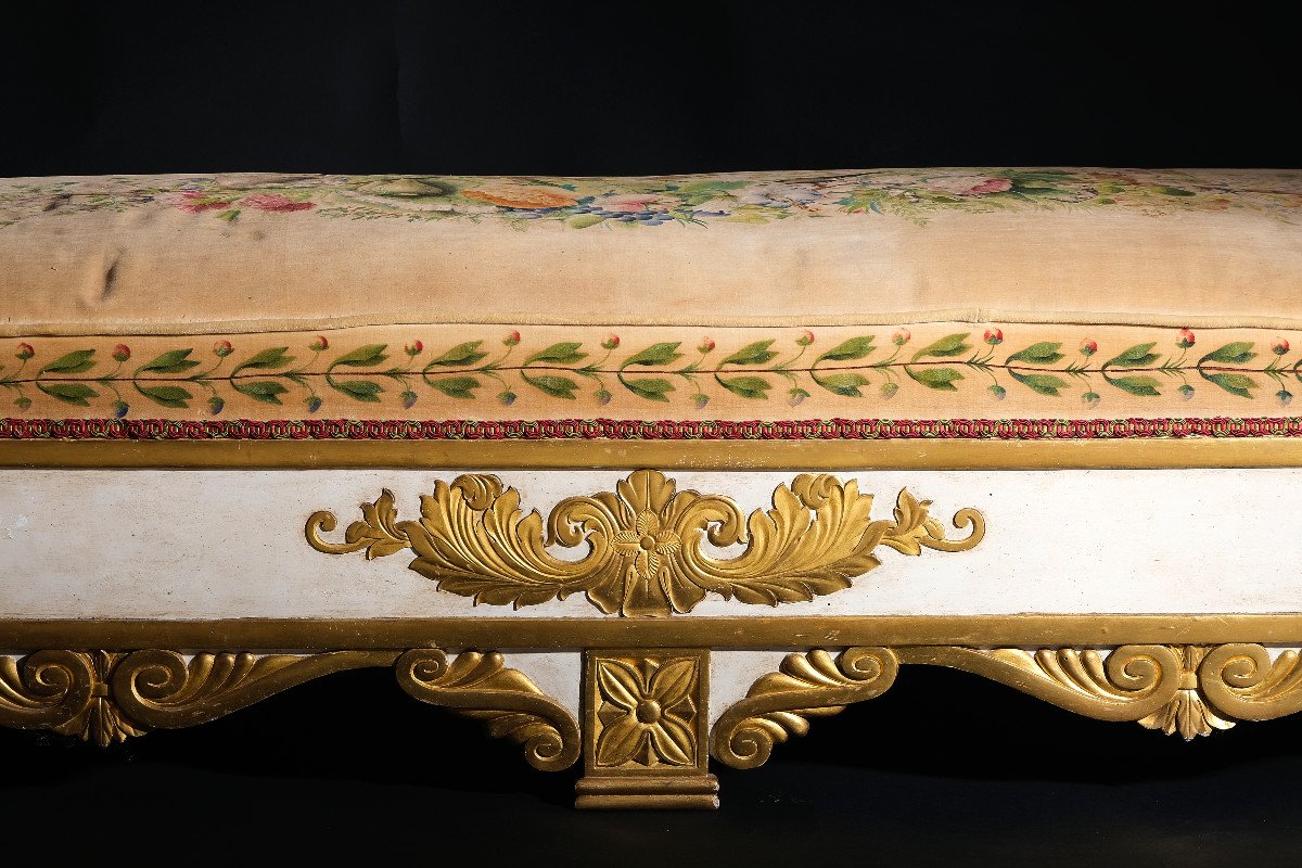 Banc Inhabituel, Rembourré, Avec Décoration En Relief Sur Trois Côtés, Italie 19è-photo-4