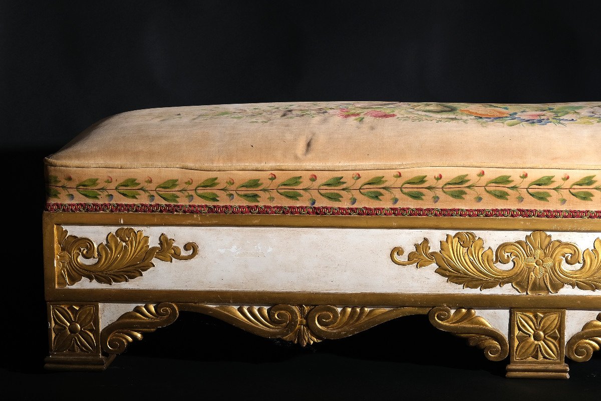 Banc Inhabituel, Rembourré, Avec Décoration En Relief Sur Trois Côtés, Italie 19è-photo-1