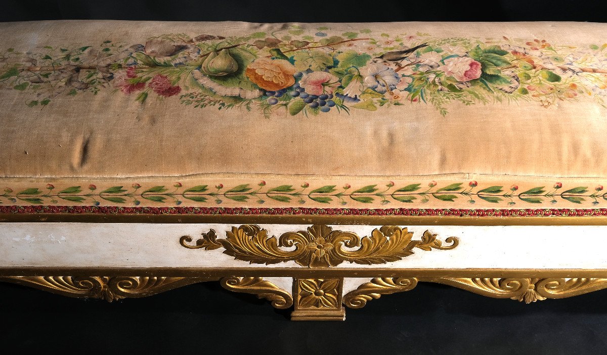 Banc Inhabituel, Rembourré, Avec Décoration En Relief Sur Trois Côtés, Italie 19è-photo-4