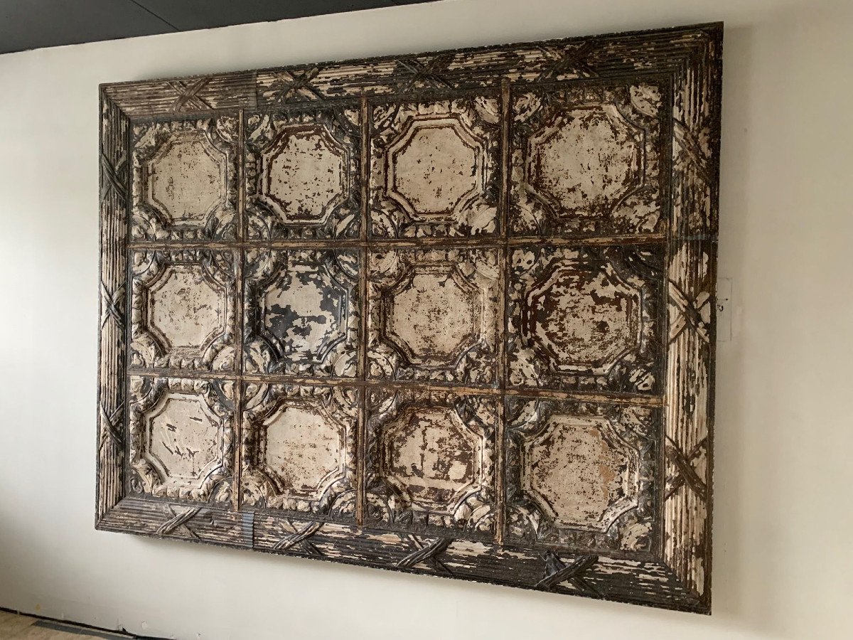 Very Large Patinated Iron Sheet Wall Panel, England Late 19th Century-photo-1