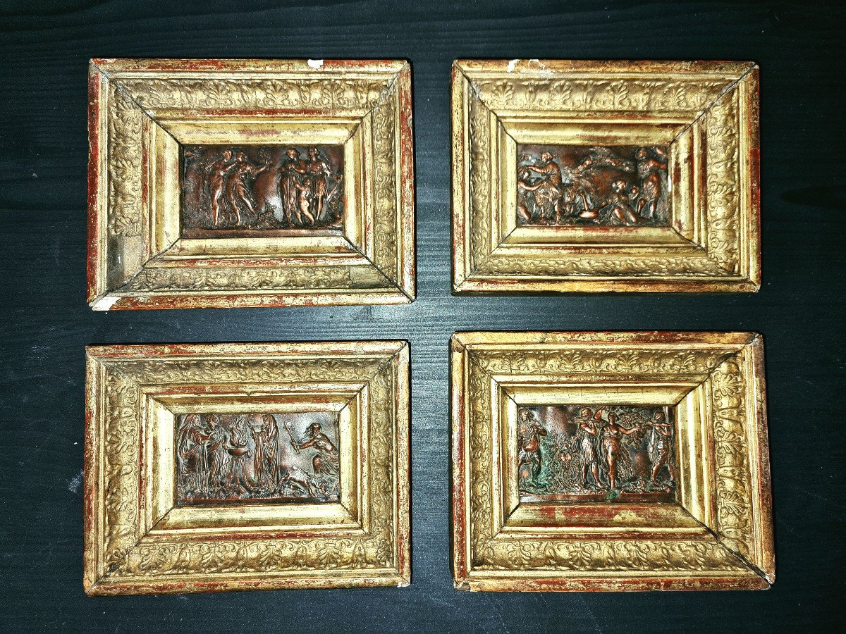 Quatre Reliefs En Miniature Avec Des Scènes Mythologiques De l'Antiquité, France 19ième Siècle