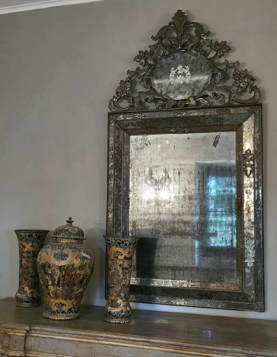 Extrêmement rare et  grand Miroir de Murano, Venise fin XVIIe s.-photo-3