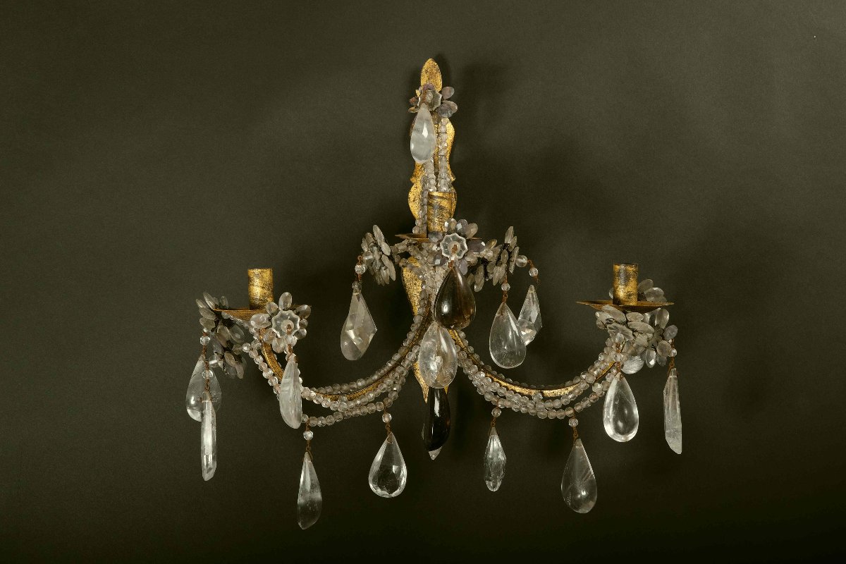 Important Pair Of Rock Crystal And Amethyst Sconces, Italy, 19th Century -photo-2