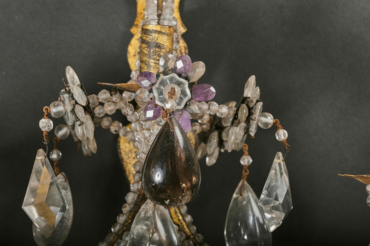 Important Pair Of Rock Crystal And Amethyst Sconces, Italy, 19th Century -photo-4