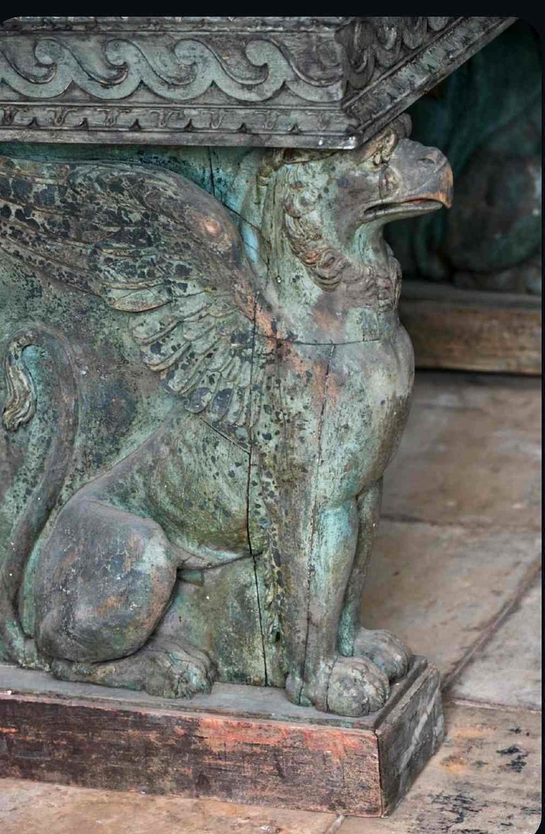 Importante console griffon avec plateau en marbre, Naples vers 1800-photo-3