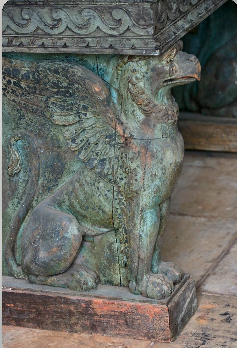 Importante console griffon avec plateau en marbre, Naples vers 1800-photo-2