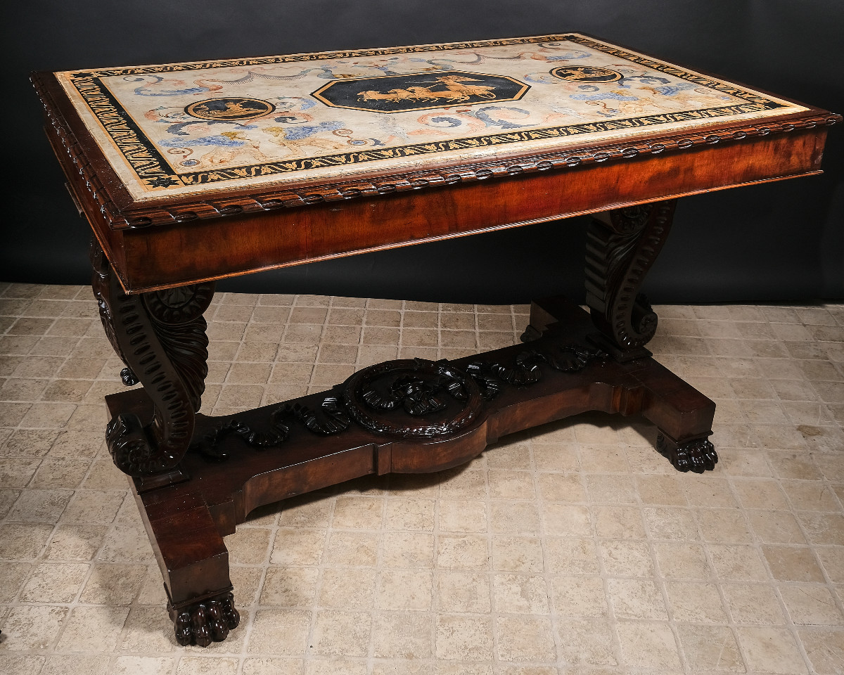 Importante table de milieu avec plateau en scagliola, Rome ou Naples, vers 1840-photo-2