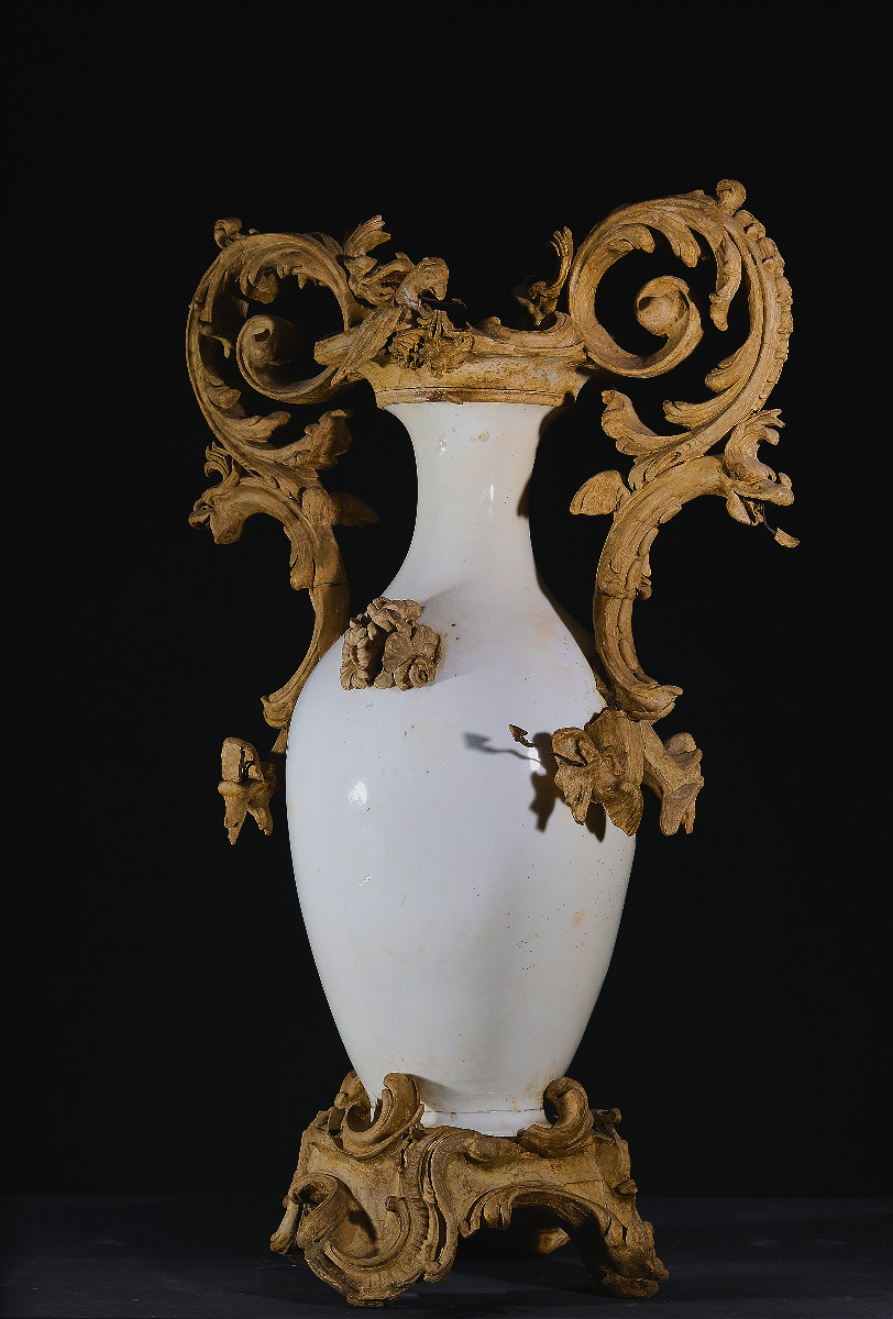 Large Earthenware Vase With Stucco Decoration, Italy, Late 18th Century-photo-2