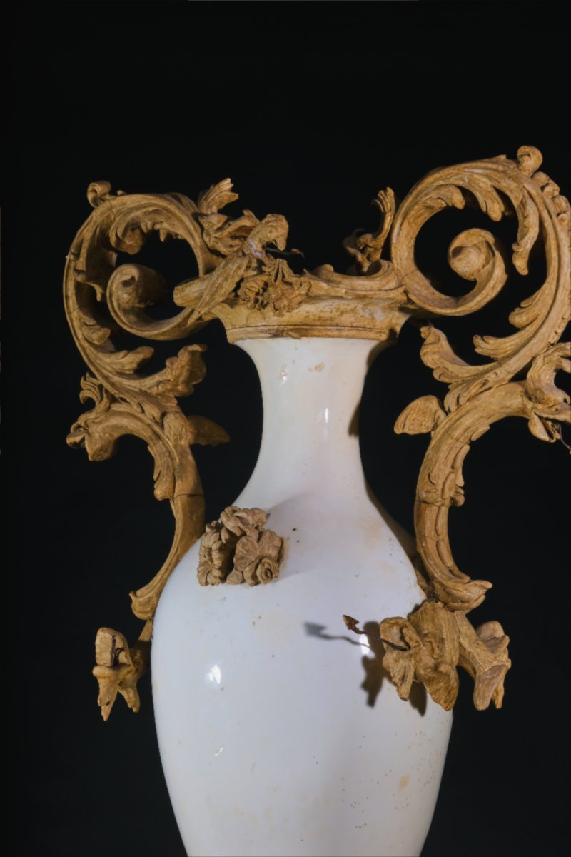 Large Earthenware Vase With Stucco Decoration, Italy, Late 18th Century-photo-3