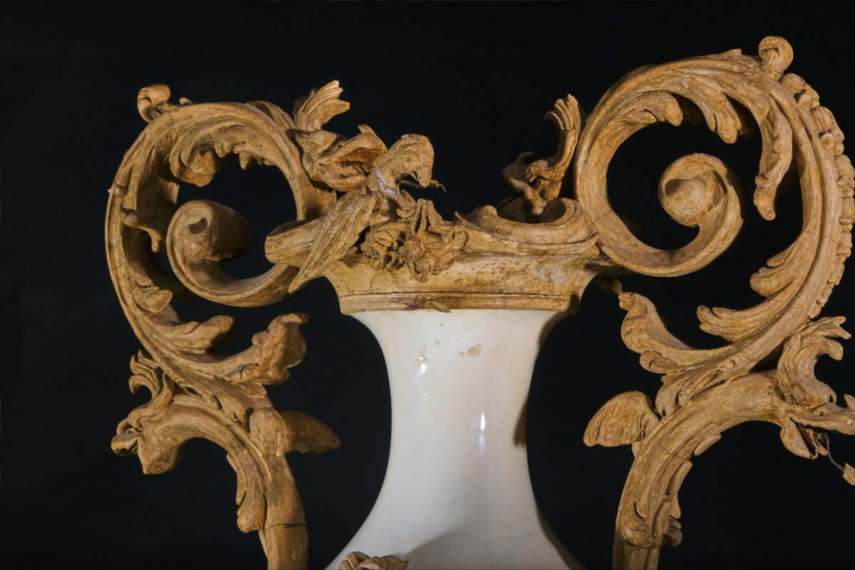 Large Earthenware Vase With Stucco Decoration, Italy, Late 18th Century-photo-4