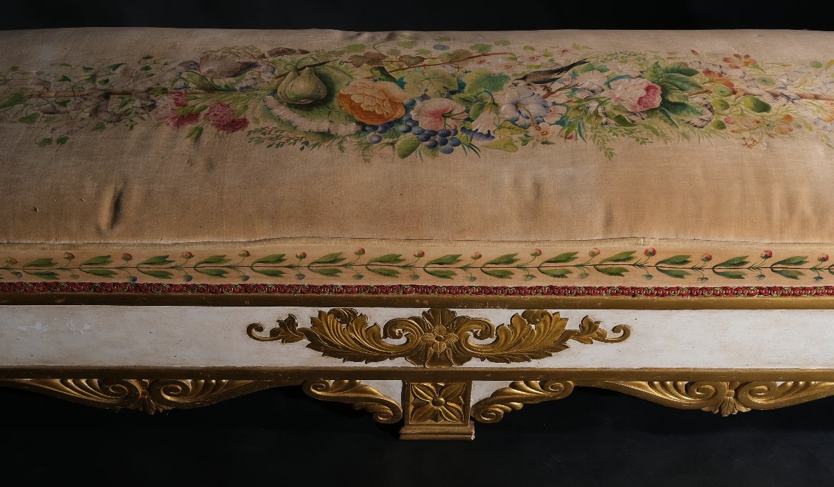 Unusual Upholstered Bench With Relief Decoration On Three Sides, Italy, 19th Century-photo-2