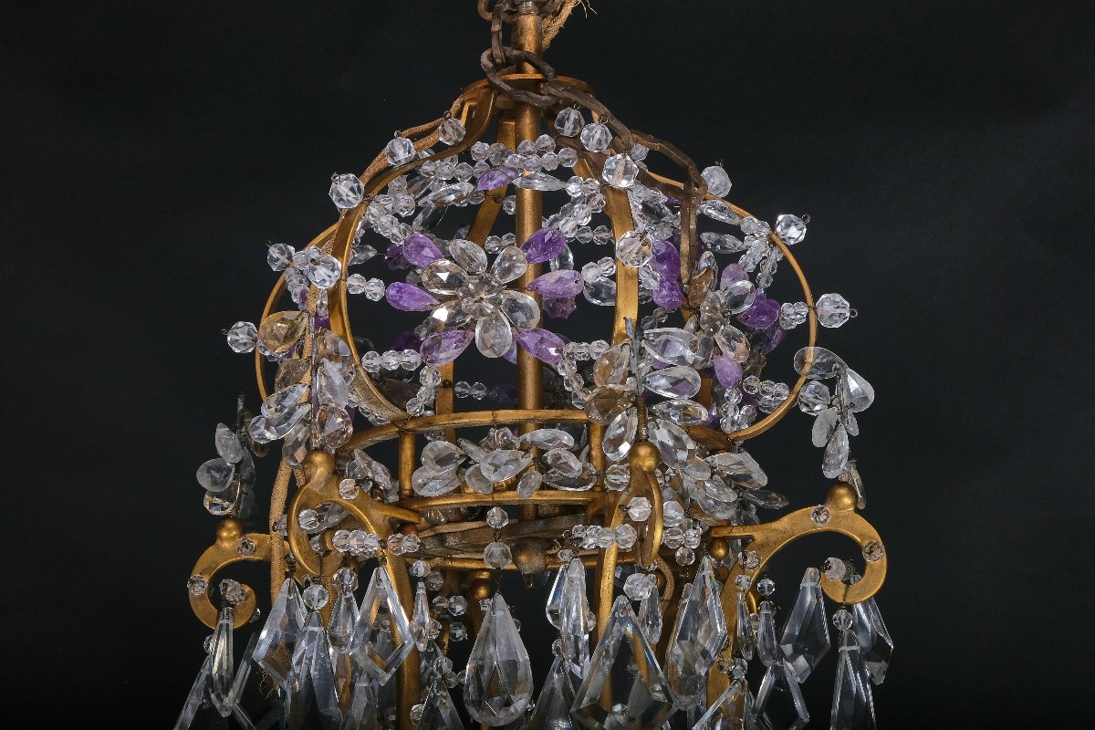 Très Beau Lustre Italien En Cristal De Rôche Et Améthyste, Piemont 19e-photo-2