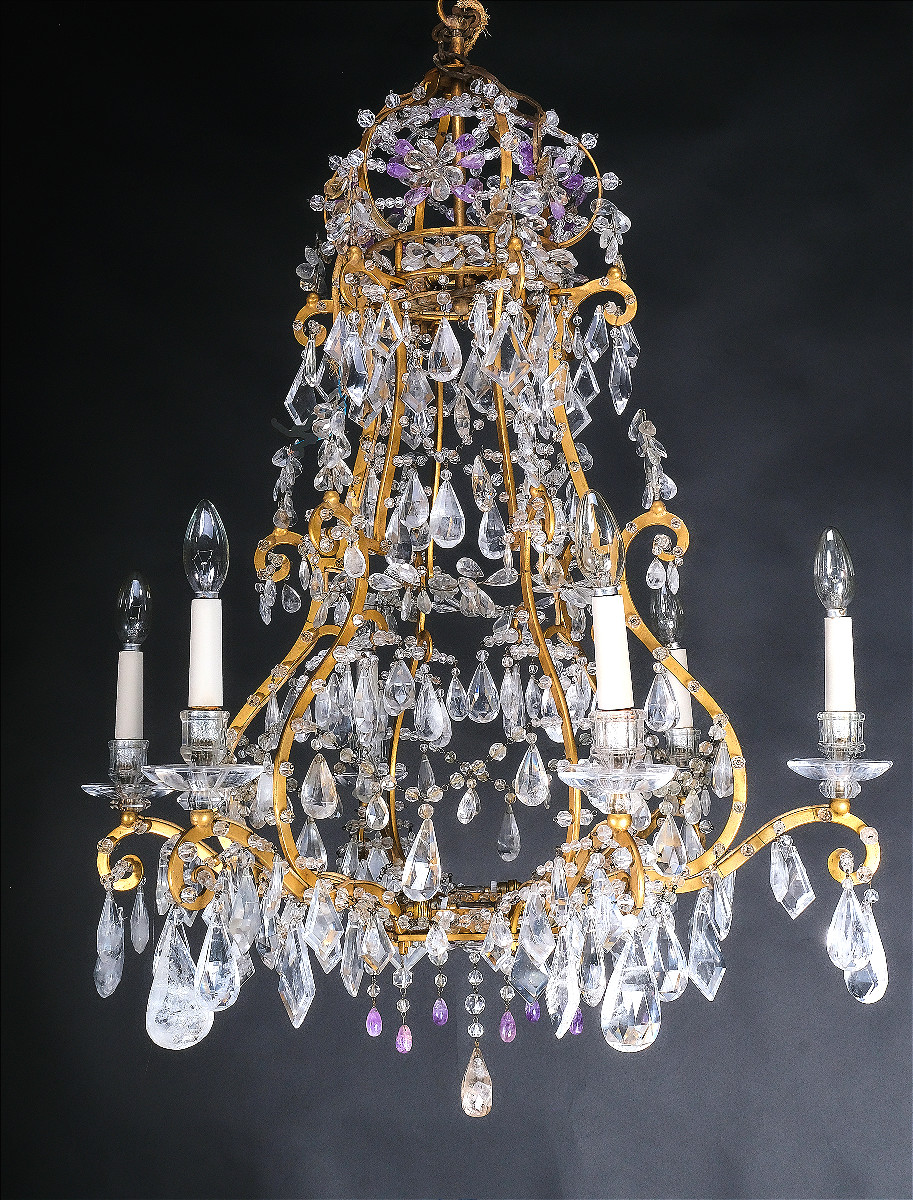 Très Beau Lustre Italien En Cristal De Rôche Et Améthyste, Piemont 19e