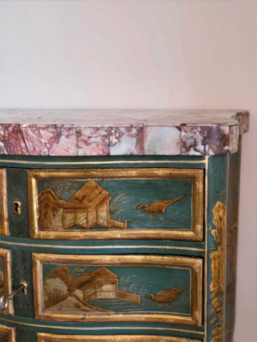 Small Lacquered Chest Of Drawers With Chinese Scenes, Piedmont, 18th Century-photo-2