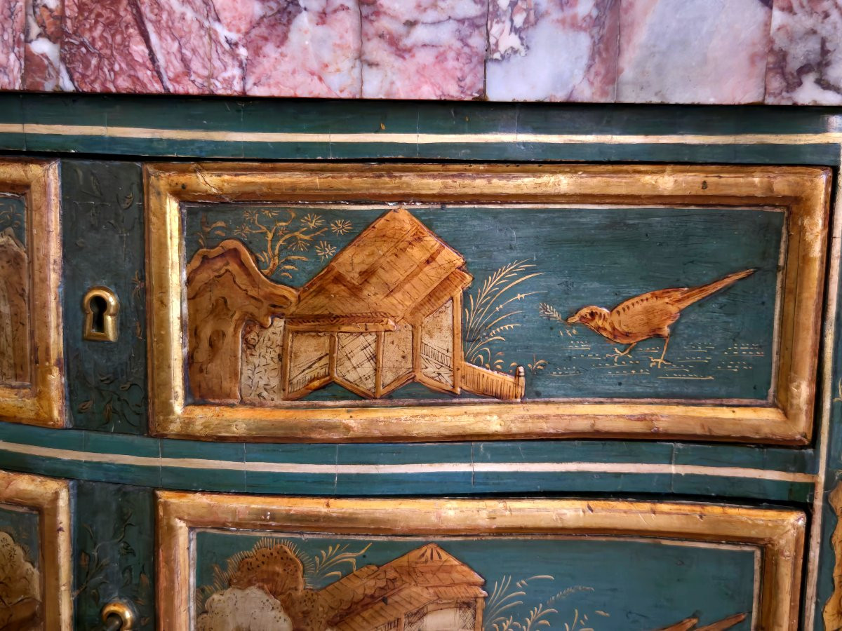 Small Lacquered Chest Of Drawers With Chinese Scenes, Piedmont, 18th Century-photo-3