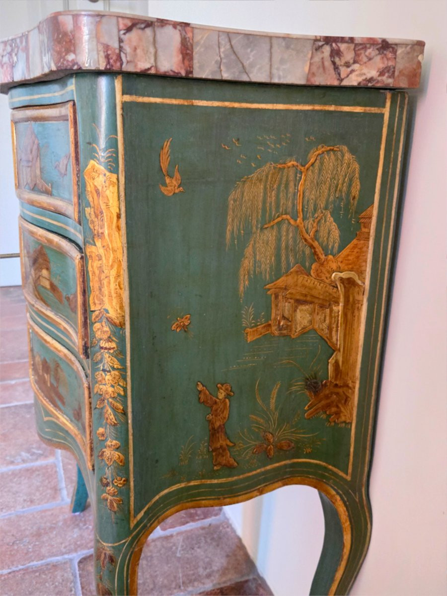 Small Lacquered Chest Of Drawers With Chinese Scenes, Piedmont, 18th Century-photo-4
