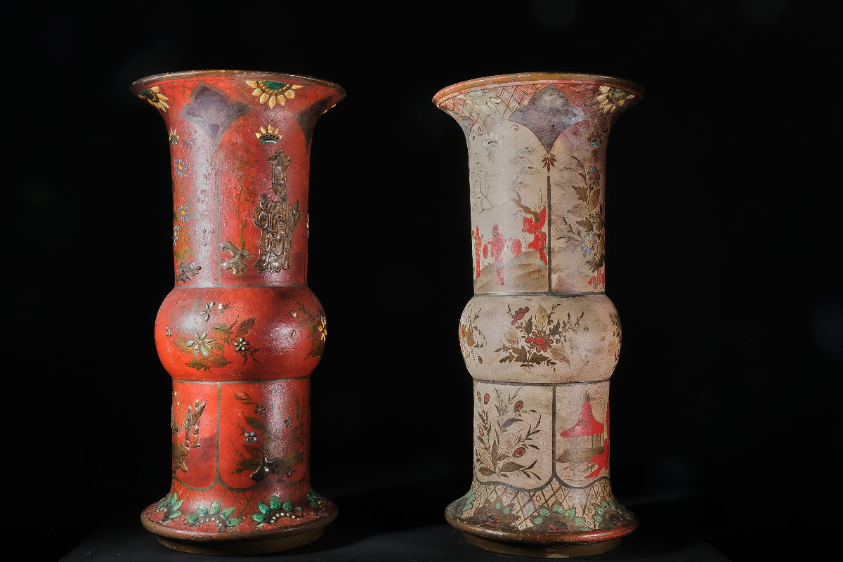 Pair Of Cold-painted Porcelain Vases In The Chinese Style, Berlin Circa 1800